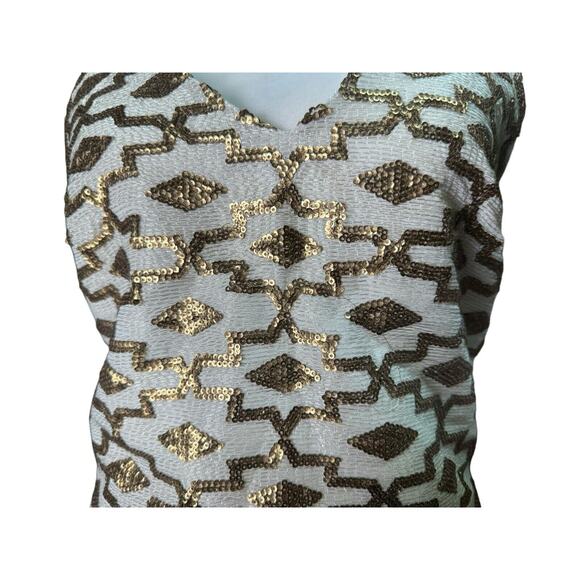 Dress The Population Womens Sz S Sequin Slip Dress Gold Sequin Mini Holiday Glam - Picture 3 of 12